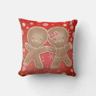 Gingerbread Girl Boy Peppermint Holiday Christmas Cushion