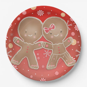 Gingerbread Girl Boy Peppermint Holiday Christmas Paper Plate