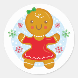 Gingerbread Girl Christmas Holiday Round Sticker
