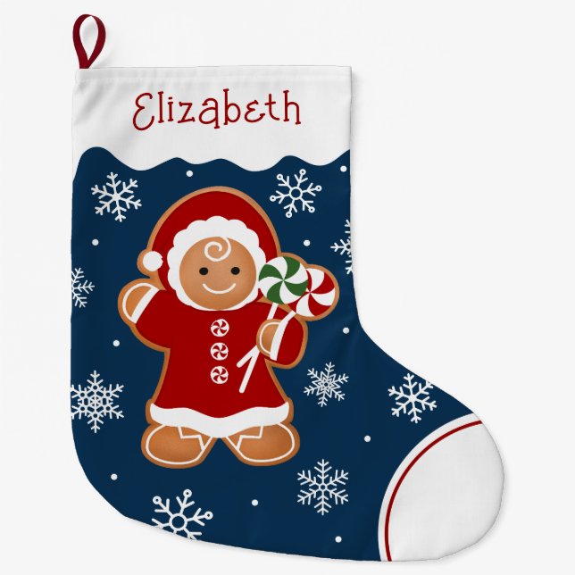 Gingerbread Girl with Peppermint Lollipops Large C Large Christmas Stocking (Front)