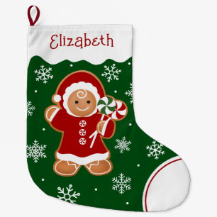 Gingerbread Girl with Peppermint Lollipops Large Christmas Stocking