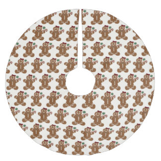 Gingerbread Girl with Red Bow and Sweets Brushed Polyester Tree Skirt