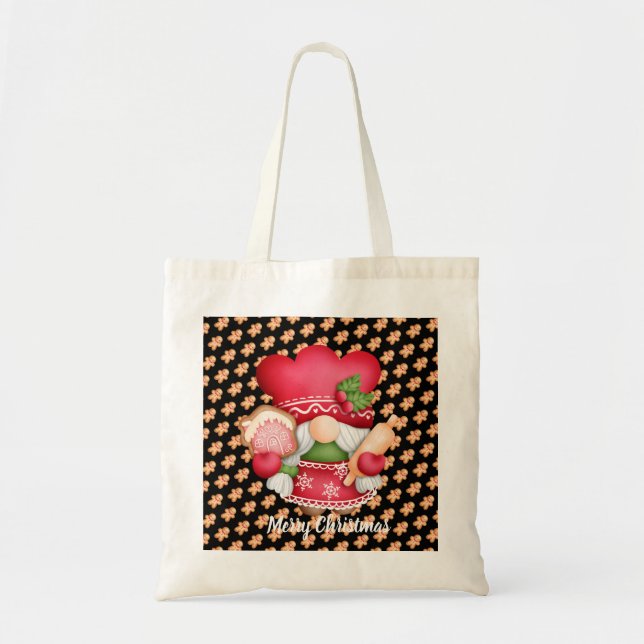 Gingerbread Gnome Customise Colour and Text Tote Bag (Front)