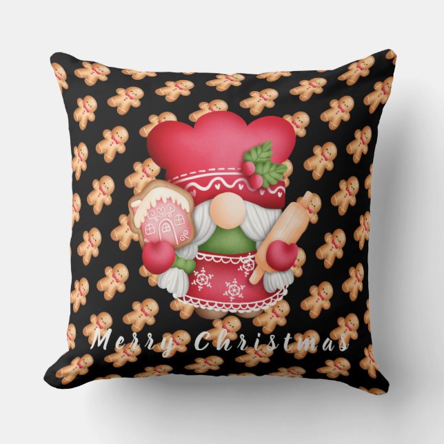 Gingerbread Gnome Customise Text and Colour 20"X20 Cushion (Front)