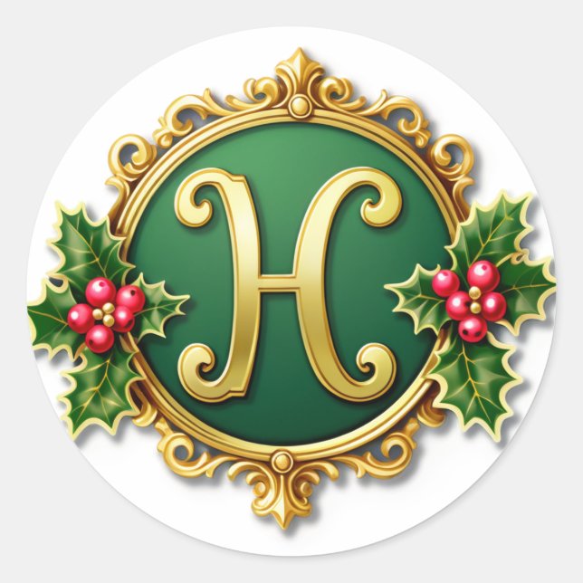 Gingerbread H Monogram Classic Round Sticker (Front)