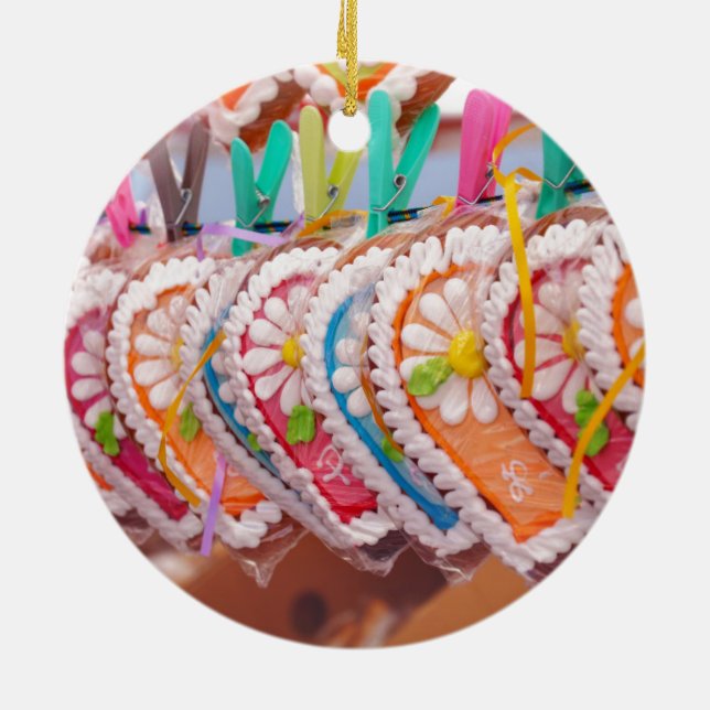 Gingerbread Heart Cookies Lebkuchen Valentine Ceramic Tree Decoration (Back)