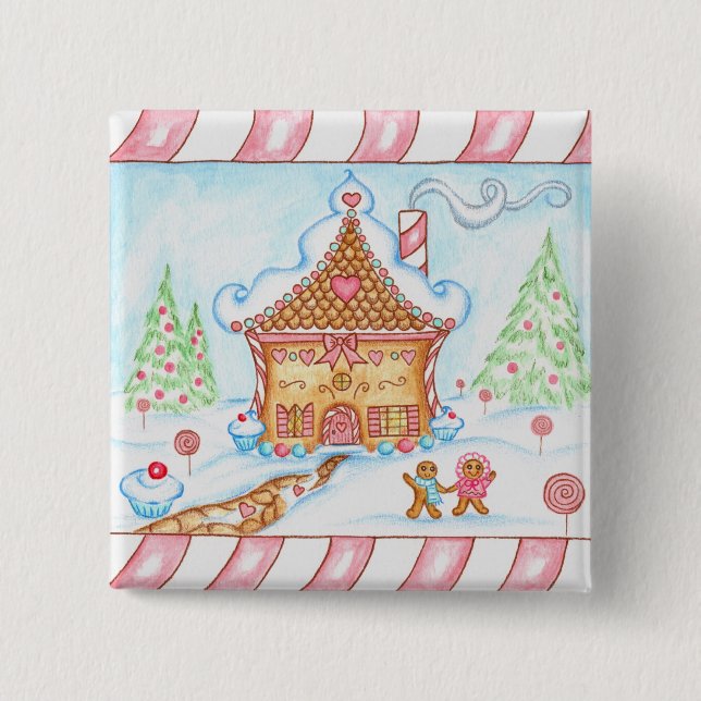 Gingerbread Heart House Button (Front)