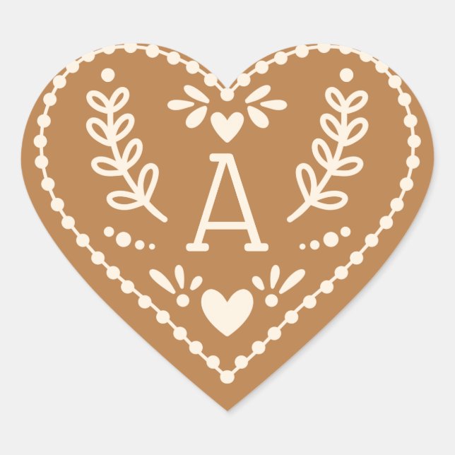 Gingerbread heart initial Christmas sticker (Front)