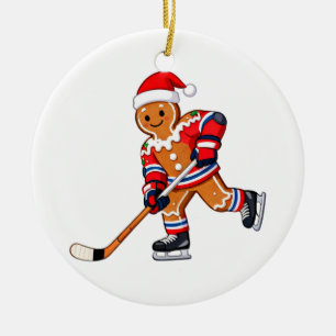 Gingerbread Hockey Christmas Ice Hockey Sports Ceramic Tree Decoration