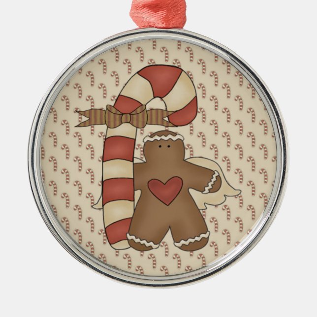 Gingerbread Holding Giant Candy Cane Metal Tree Decoration (Front)