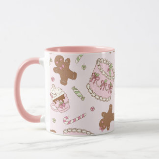 Gingerbread Holiday Cake Pink Pastel Christmas Mug