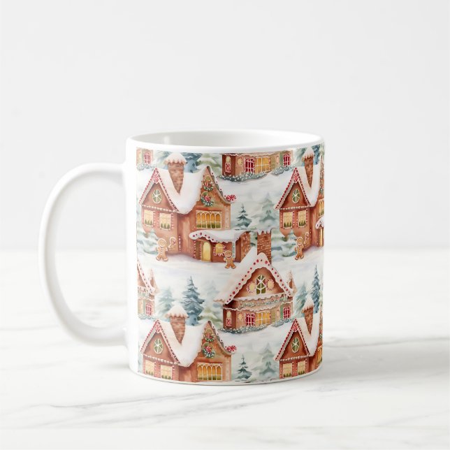 Gingerbread Holiday Christmas Pattern Coffee Mug (Left)