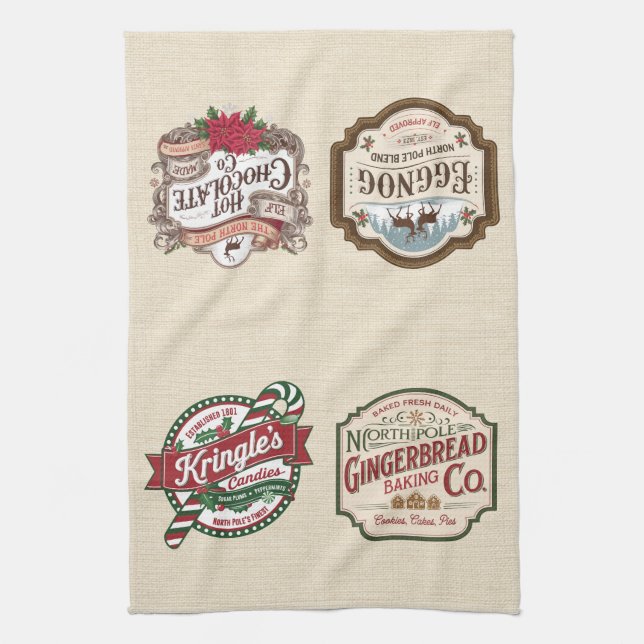 Gingerbread Hot Chocolate Candy Eggnog Christmas Tea Towel (Vertical)