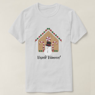 Gingerbread house, a snowman, Merry Christmas! T-Shirt