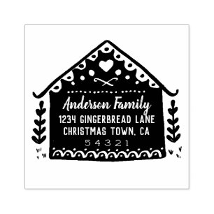 Gingerbread House Address Rubber Stamp
