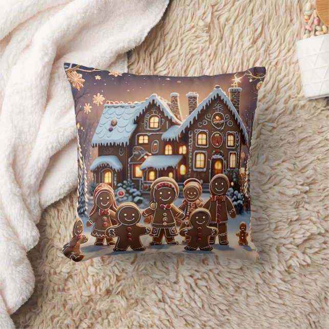 Gingerbread house and cute gingerbread family  cushion (Blanket)