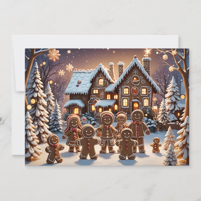 Gingerbread house and cute gingerbread family  invitation (Front)