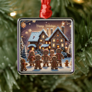 Gingerbread house and cute gingerbread family  metal tree decoration