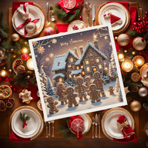 Gingerbread house and cute gingerbread family  napkin