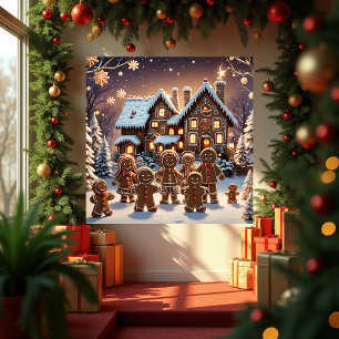 Gingerbread house and cute gingerbread family  poster
