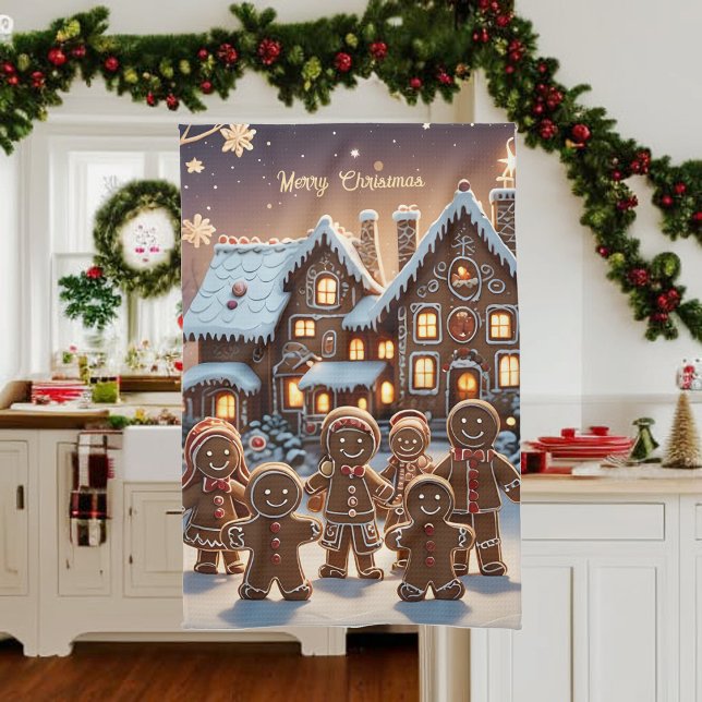 Gingerbread house and cute gingerbread family  tea towel (Creator Uploaded)
