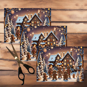 Gingerbread house and cute gingerbread family  tissue paper
