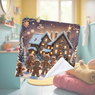 Gingerbread house and cute gingerbread family wash cloth