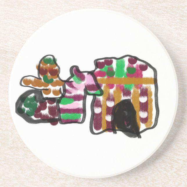 Gingerbread house and ginger bread  man lovey coaster (Front)