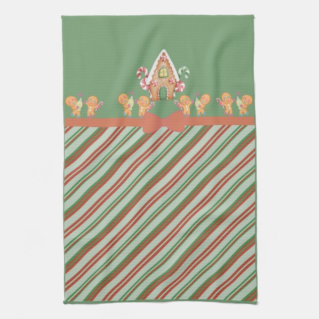 Gingerbread House and Gingerbread Men Kitchen Towe Tea Towel (Vertical)