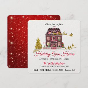 Gingerbread House and Golden Santa Claus Holiday Card