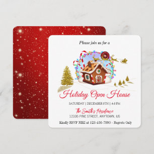 Gingerbread House and Golden Santa Claus Holiday Card