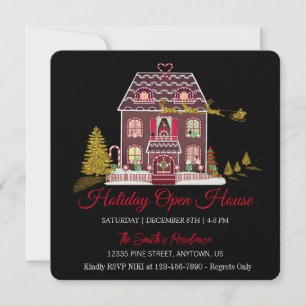 Gingerbread House and Golden Santa Claus Holiday  Card
