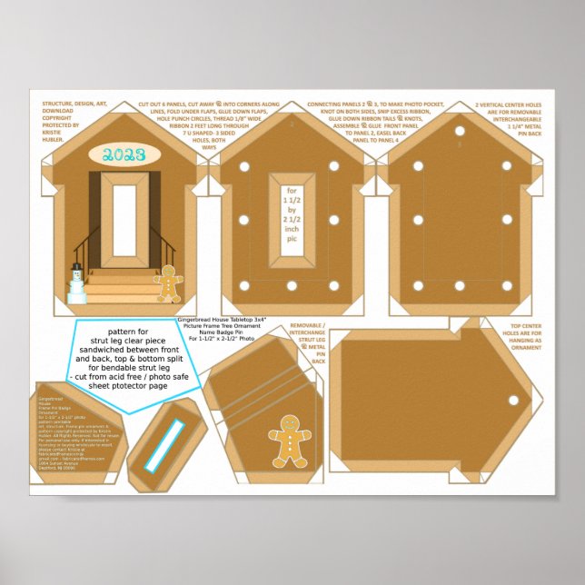 Gingerbread House Blue 2023 Photo Frame Printable Poster (Front)