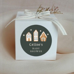 Gingerbread House Boy Baby Shower Favour Classic Round Sticker
