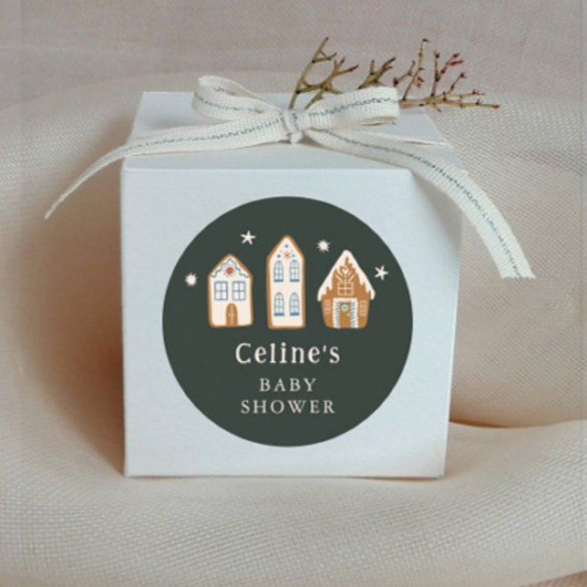 Gingerbread House Boy Baby Shower Favour Classic Round Sticker (Creator Uploaded)