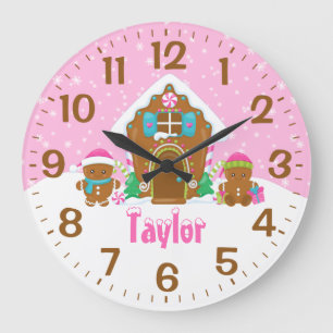 Gingerbread House Bright Pink Large Clock