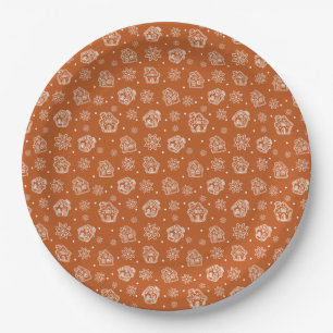 Gingerbread House Brown Patern  Paper Plate