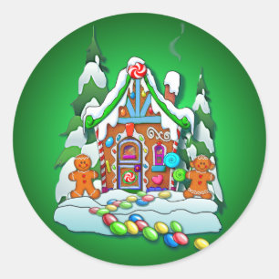GINGERBREAD HOUSE by SHARON SHARPE Classic Round Sticker