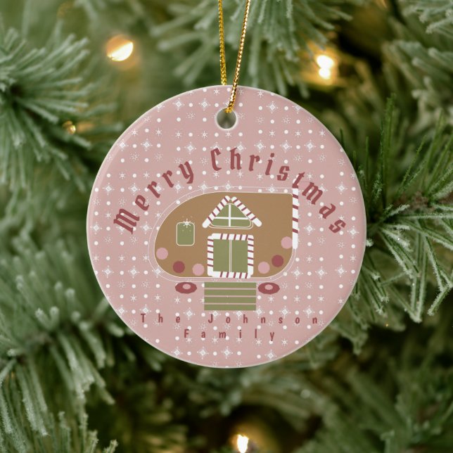 Gingerbread House Camper Family Name  Ceramic Tree Decoration (Tree)