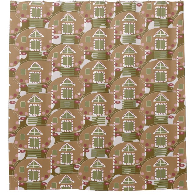 Gingerbread House Camper Pink   Shower Curtain (Front)