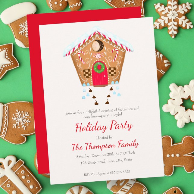 Gingerbread House Candy Holiday Party Invitation (Delightful Gingerbread House: Customize for Your Festive Celebration!)