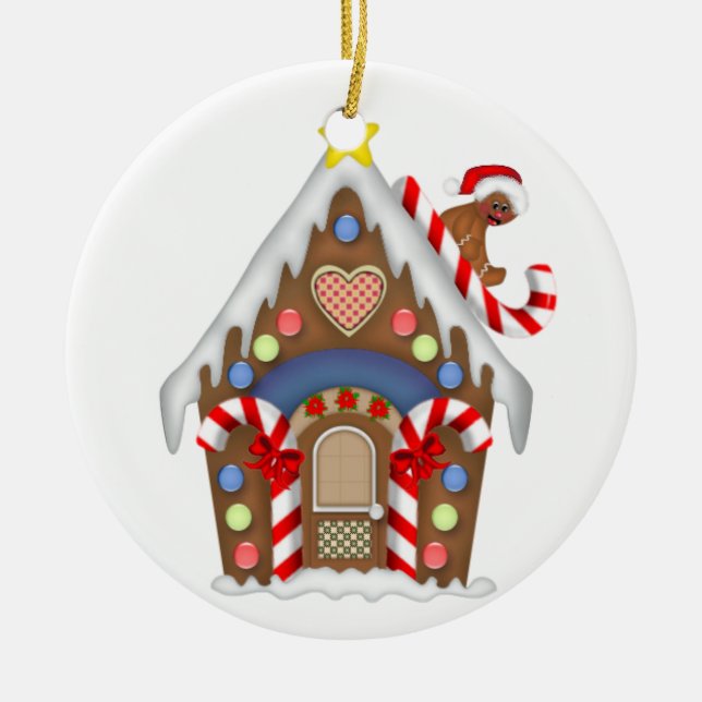 Gingerbread House  Ceramic Tree Decoration (Front)