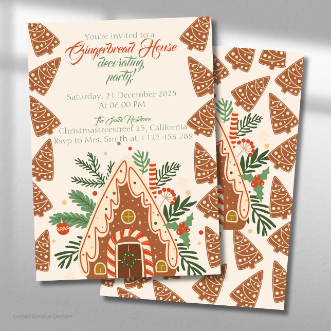 Gingerbread House Christmas Bake Decorating Party Invitation (Creator Uploaded)
