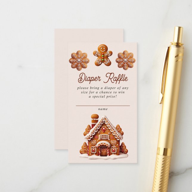 Gingerbread House Christmas Cookie Diaper Raffle Enclosure Card (Front/Back In Situ)