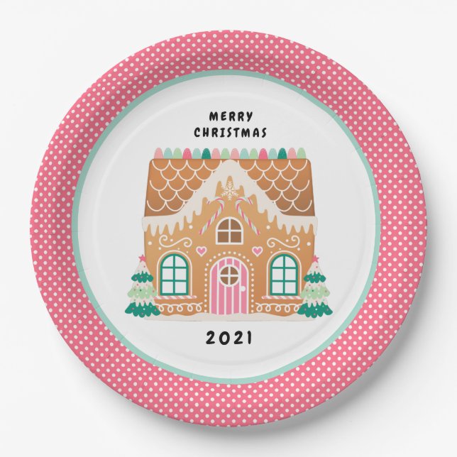 Gingerbread  House | Christmas Cookie Exchange Pap Paper Plate (Front)