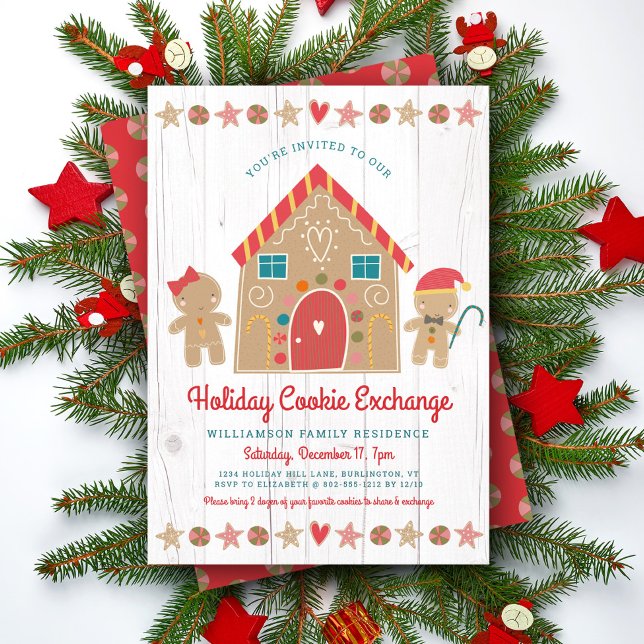 Gingerbread House Christmas Cookie Exchange Rustic Invitation (Creator Uploaded)