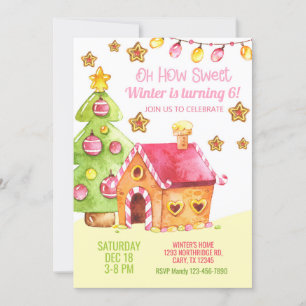 Gingerbread house Christmas girl invitation. Invitation