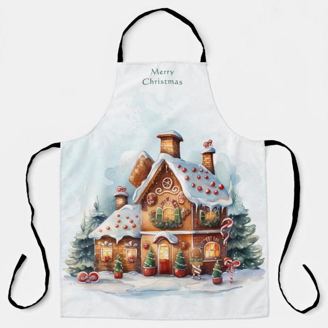 Gingerbread House Christmas Holiday Apron (Front)