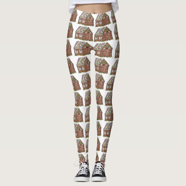 Gingerbread House Christmas Holiday Baking Leggings (Front)