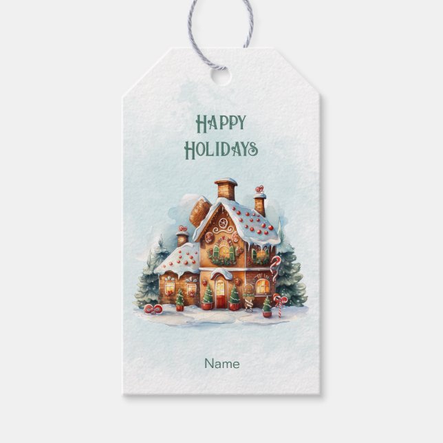 Gingerbread House Christmas Holiday Gift Tag (Front)